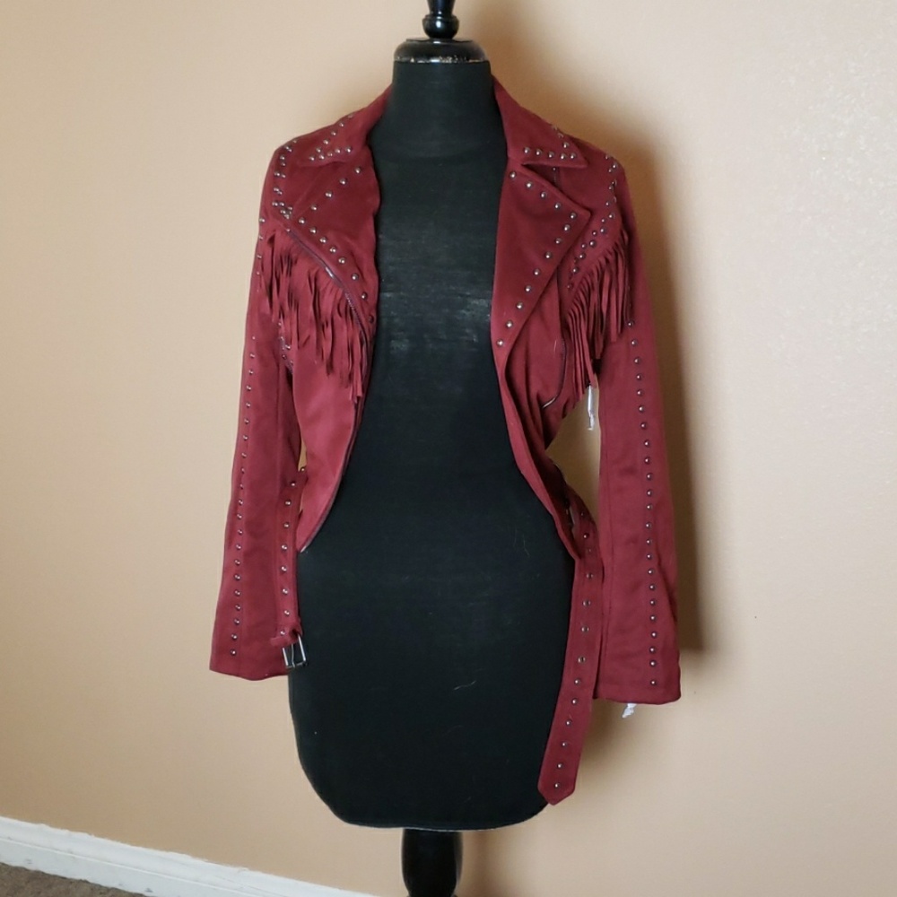 Red Studded Moto Jacket